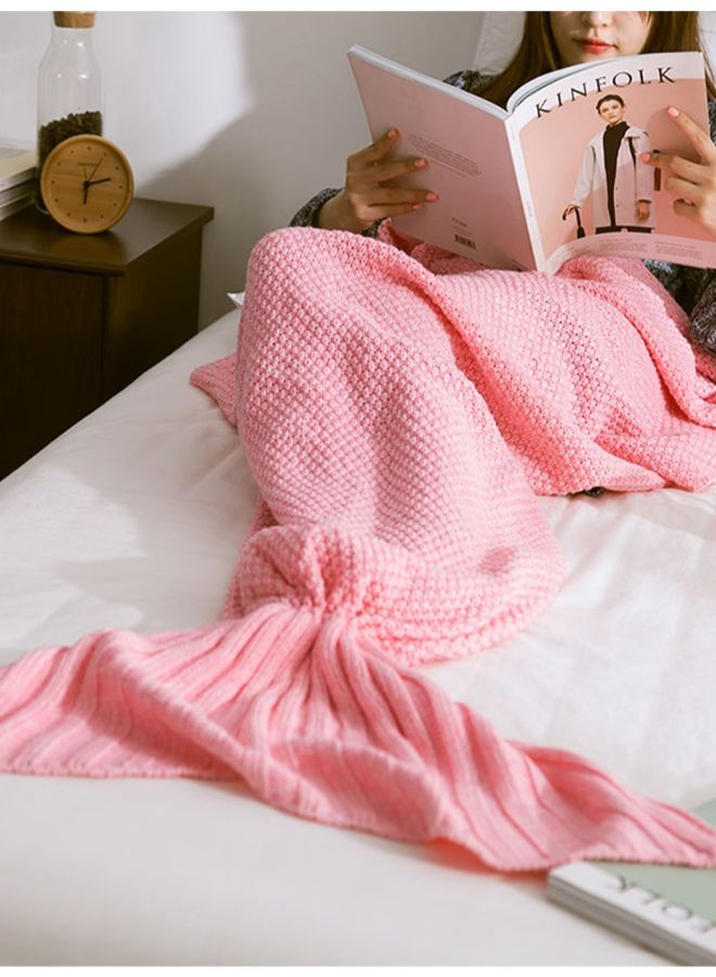 Mermaid Tail Style Woolen Knitted Blanket Cotton Pink Scentimeter