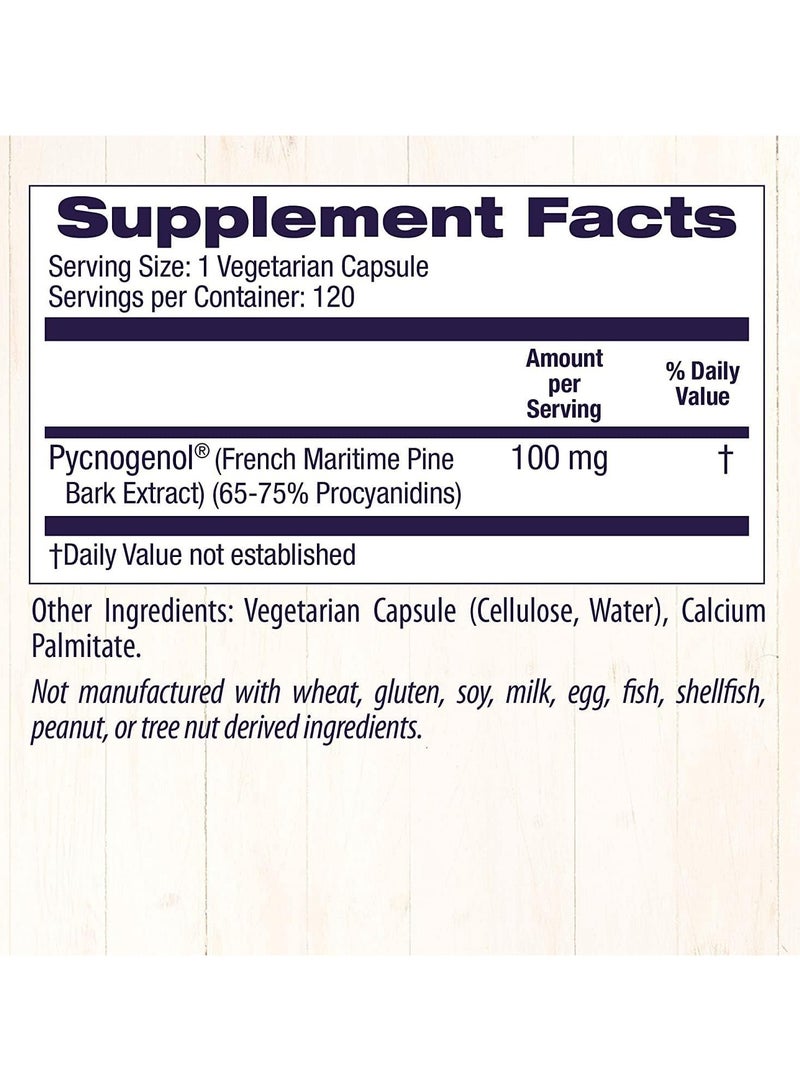 Pycnogenol 100 mg -Look,Feel And Live Better,Clinically Studied French Maritime Pine Bark Extract   120 Veggie Caps