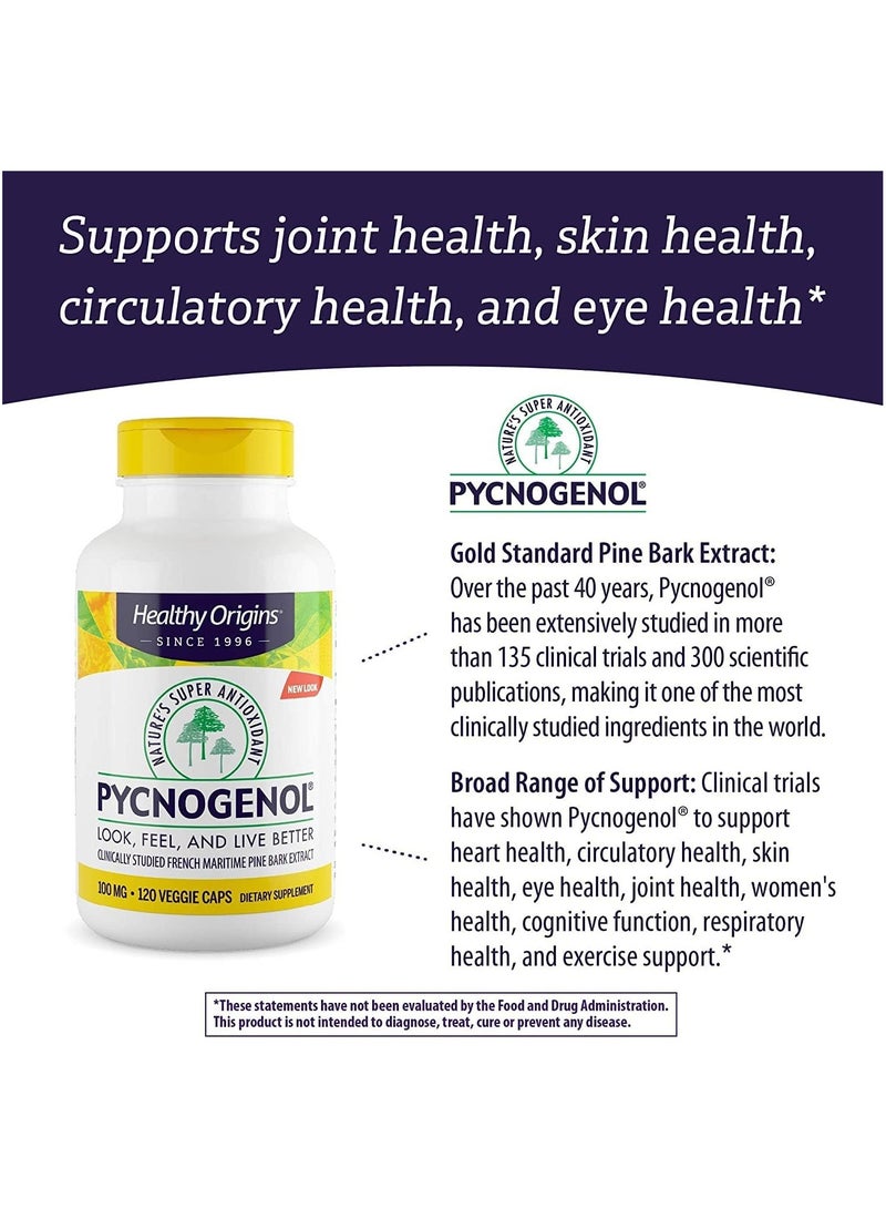 Pycnogenol 100 mg -Look,Feel And Live Better,Clinically Studied French Maritime Pine Bark Extract   120 Veggie Caps