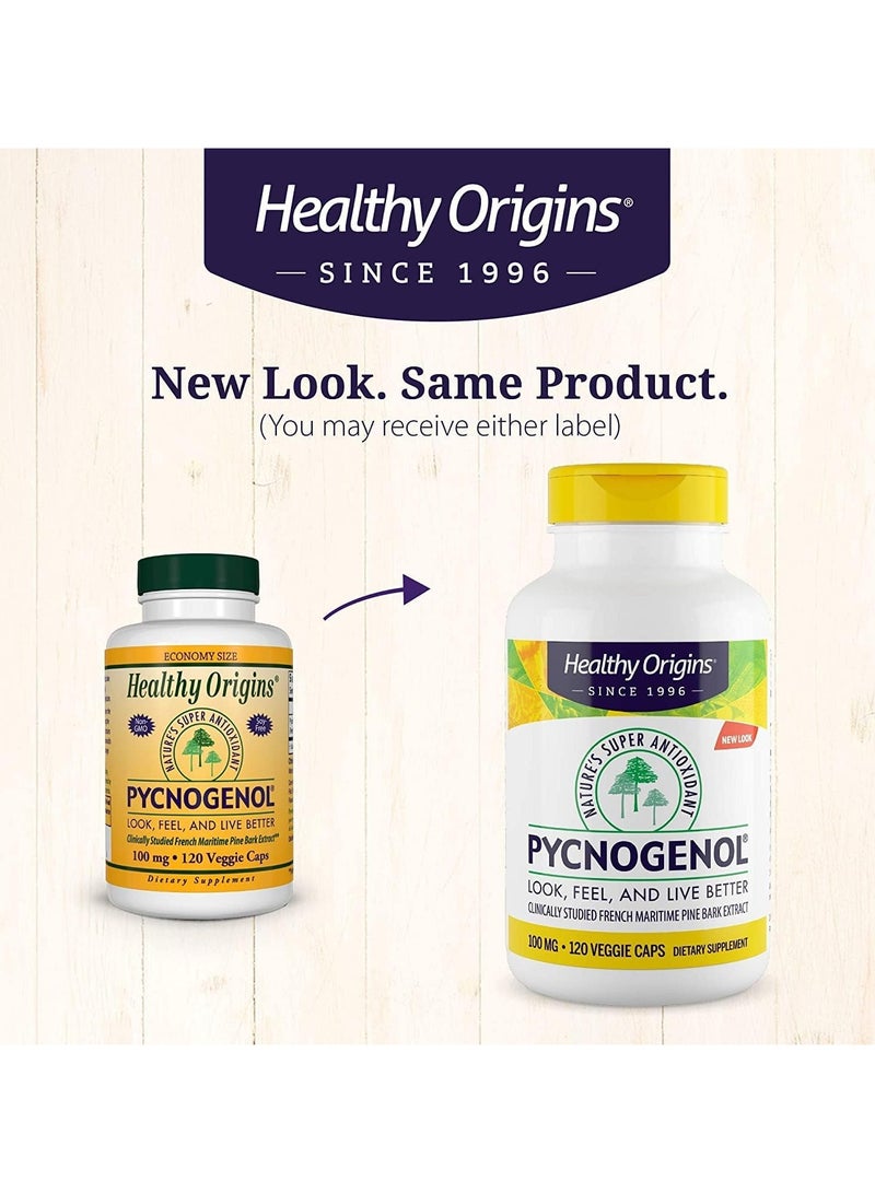 Pycnogenol 100 mg -Look,Feel And Live Better,Clinically Studied French Maritime Pine Bark Extract   120 Veggie Caps