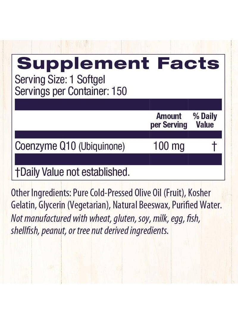 CoQ10 (Kaneka Q10) 100mg Softgels - Supports a Healthy Heart - Energy Supplement - Gluten Free - Non-GMO - 150 Softgels