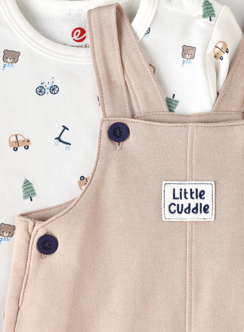 Baby Boy Beige 'Little Cuddle' Overalls and Printed Long-Sleeve Set