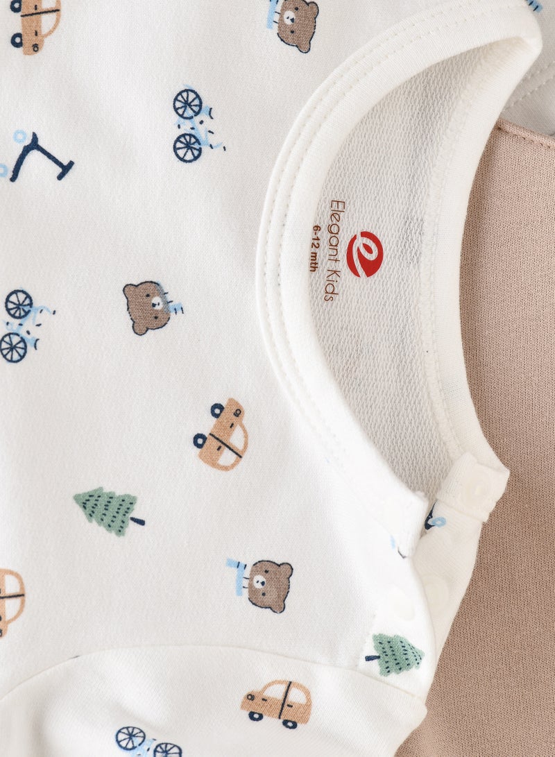 Baby Boy Beige 'Little Cuddle' Overalls and Printed Long-Sleeve Set