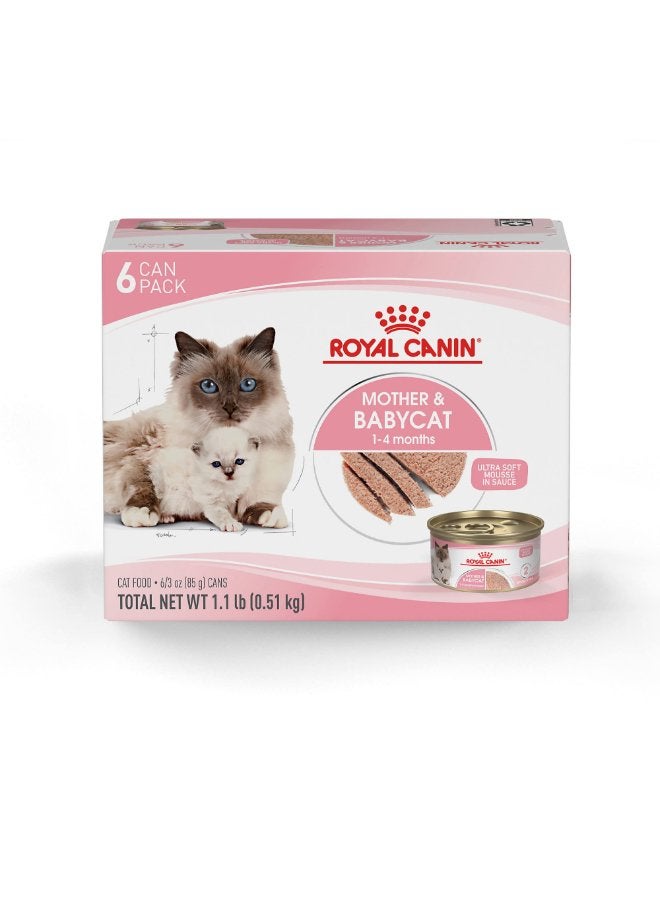 Royal Canin Feline Health Nutrition Mother & Babycat Ultra Soft Mousse In Sauce Canned Cat Food, 3 Oz Can (6-Pack)