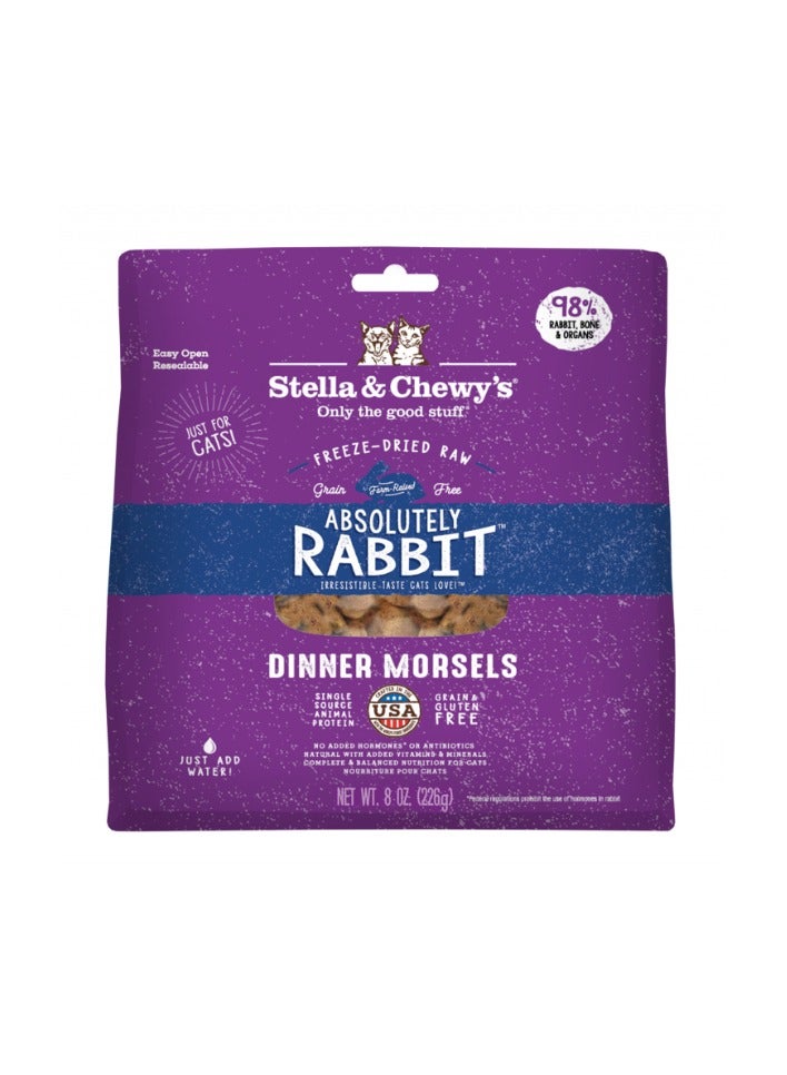 Stella & Chewys Cat FD Absolutely Rabbit – 3.5 oz, Stella & Chewy cat food, best natural cat food; natural cat food, Stella & Chewy's freeze-dried cat food, Stella & Chewy's cat morsels, Freeze-dried raw cat morsels, premium cat food, best food for my cat