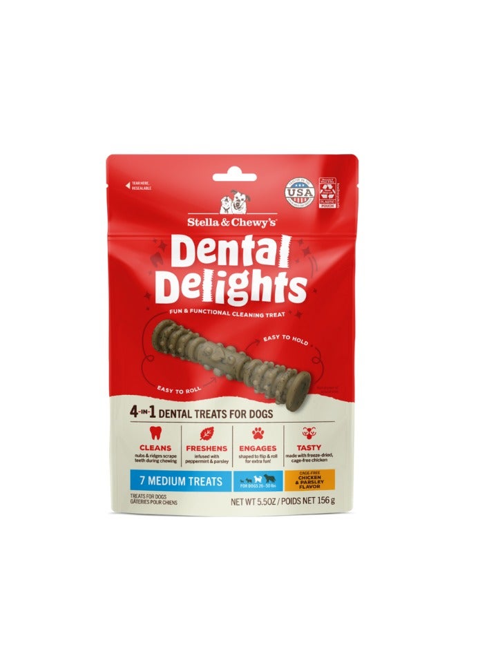 Stella & Chewys Dental Delights Medium 7 ct,Stella & Chewys dental treat, best dental treat, dog dental treat, freeze dried chicken treat, dog treat, dental treats for dogs, dog treat for bad breath, dog breath treat