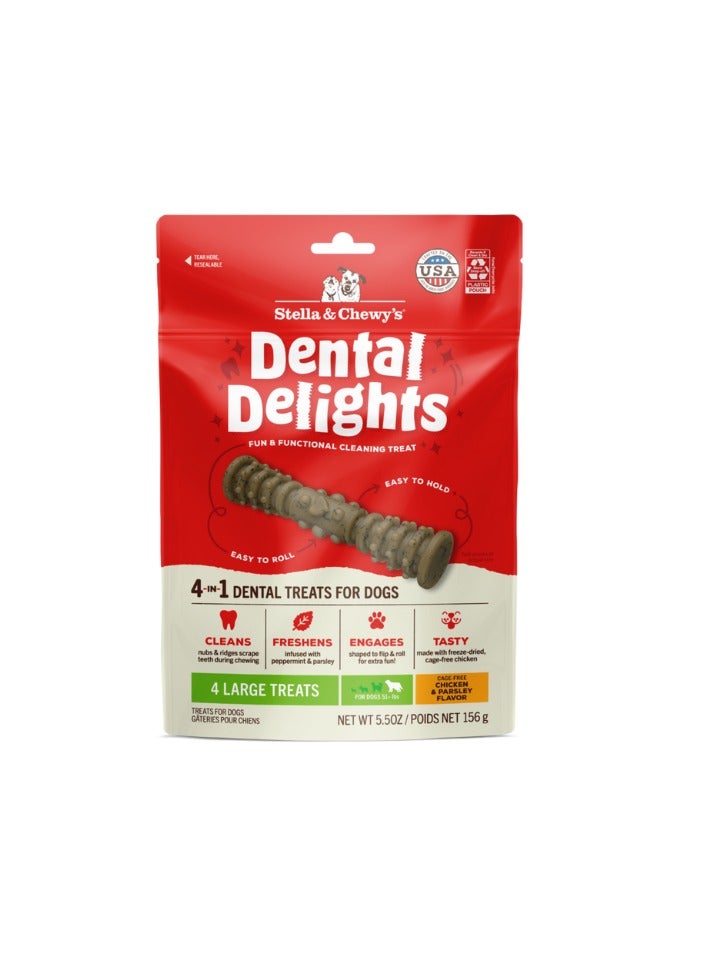 Stella & Chewys Dental Delights Large 4 ct,Stella & Chewys dental treat, best dental treat, dog dental treat, freeze dried chicken treat, dog treat, dental treats for dogs, dog treat for bad breath, dog breath treat,