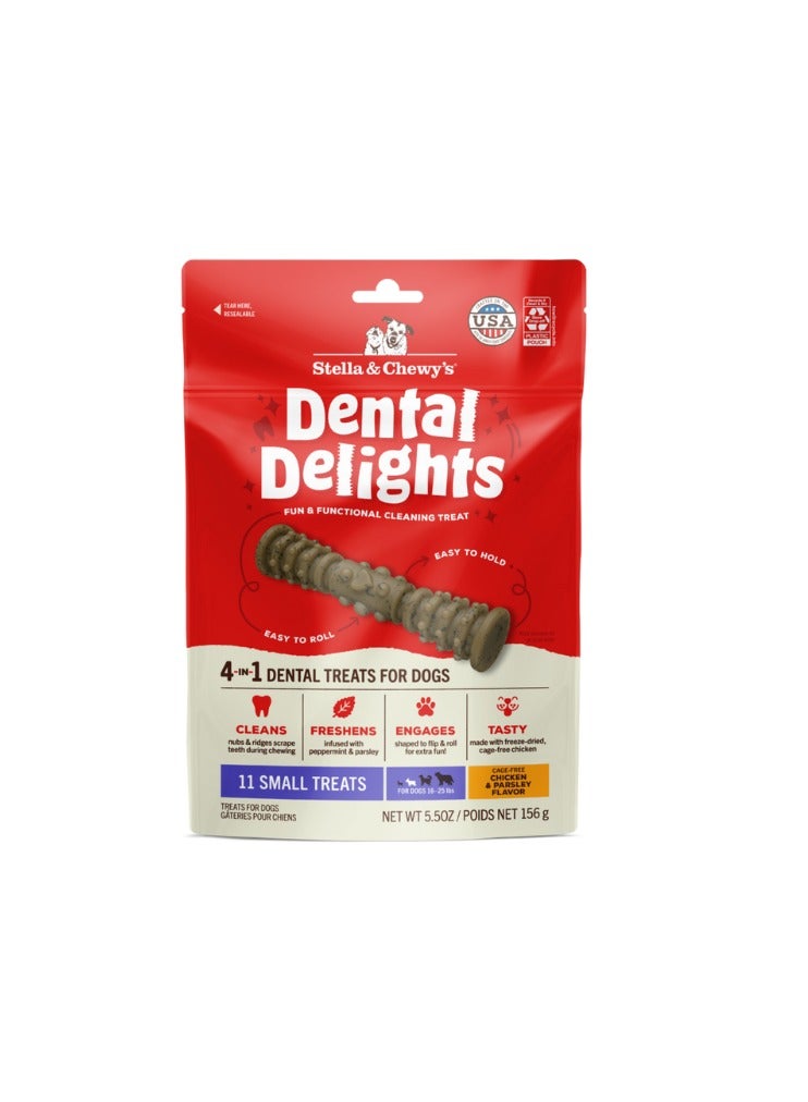 Stella & Chewys Dental Delights Small 11 ct, Stella & Chewys dental treat, best dental treat, dog dental treat, freeze dried chicken treat, dog treat, dental treats for dogs, dog treat for bad breath, dog breath treat,