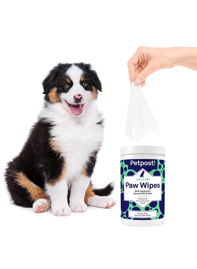 Paw Wipes for Dogs - Nourishing, Revitalizing Dog Paw Cleaner with Coconut Oil, Jojoba Oil, and Aloe - 70 Ultra Soft Cotton Pads (Cherry Blossom)