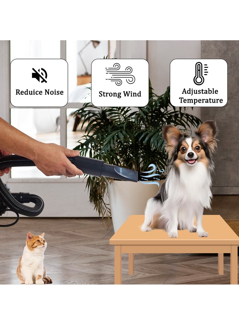 Dog hair dryer cat grooming dryer AC 240V with adjustable power and heat speed, Pet fur hair blower heater blaster with different Nozzles, Blowing Machine and Handle (Black)