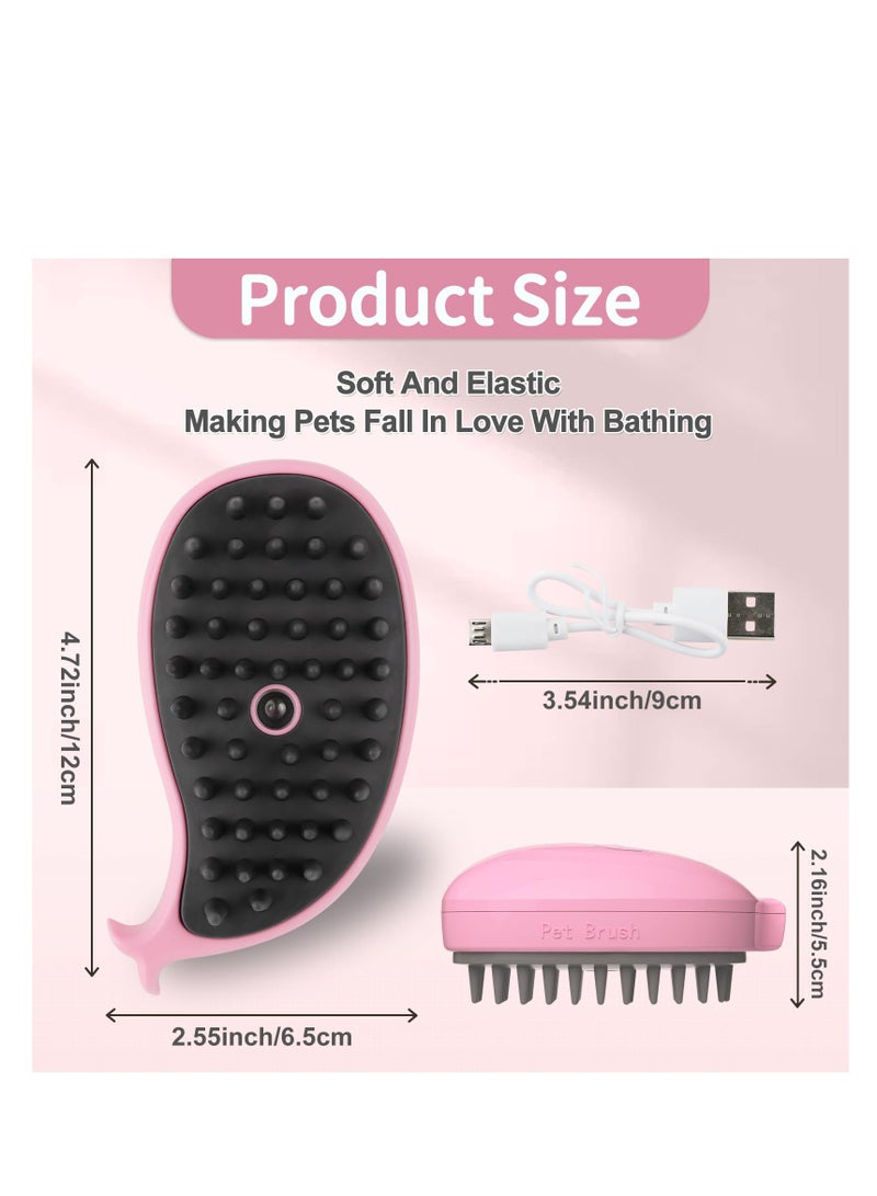 Cat Steam Brush, 3 in 1 Cat Steamy Brush, Silicone Massage Grooming Brush for Massage, Clean, Eliminate Flying and Tangled Hair, Pet Hair Self Cleaning Brush Comb for Cats Dogs, Pink Whale