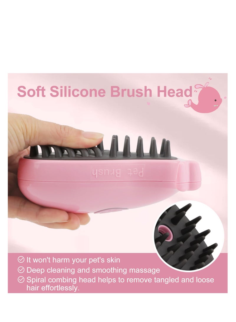 Cat Steam Brush, 3 in 1 Cat Steamy Brush, Silicone Massage Grooming Brush for Massage, Clean, Eliminate Flying and Tangled Hair, Pet Hair Self Cleaning Brush Comb for Cats Dogs, Pink Whale