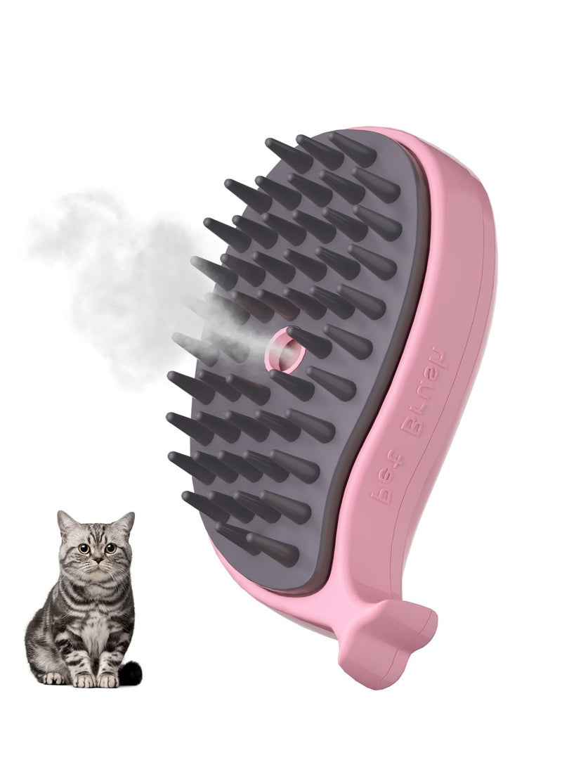 Cat Steam Brush, 3 in 1 Cat Steamy Brush, Silicone Massage Grooming Brush for Massage, Clean, Eliminate Flying and Tangled Hair, Pet Hair Self Cleaning Brush Comb for Cats Dogs, Pink Whale