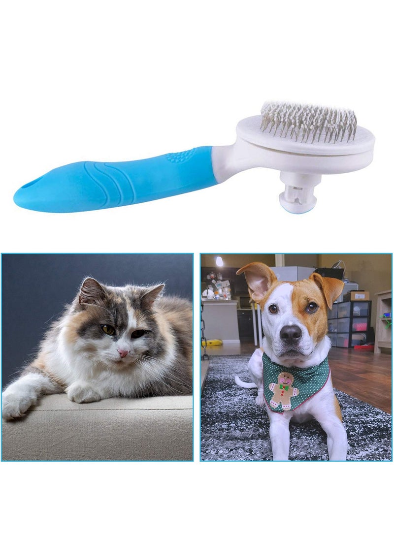 Cat Brush, Self Cleaning Slicker Brushes for Shedding and Grooming Removes Loose Undercoat, Mats and Tangled Hair Grooming Comb for Cats Dogs Brush Massage-Self Cleaning