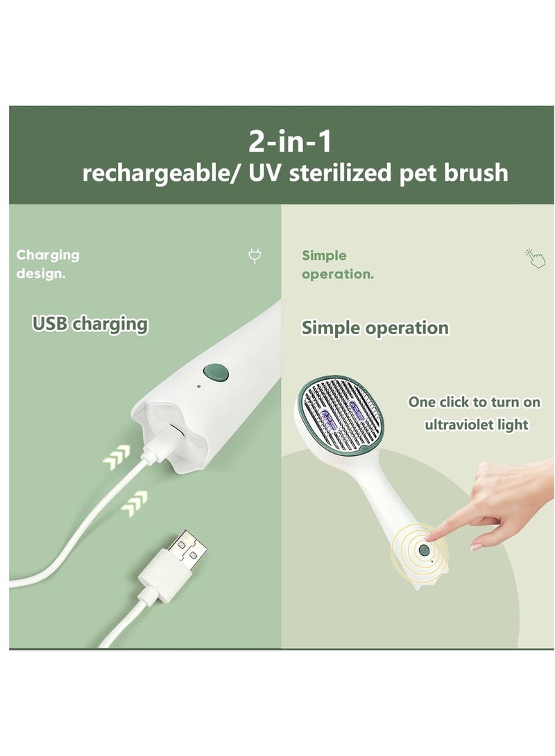 Self Cleaning Cat and Dog Brush with Release Button and UV Light for Shedding, Ideal for Long and Short Haired Pets, Dark Green Color