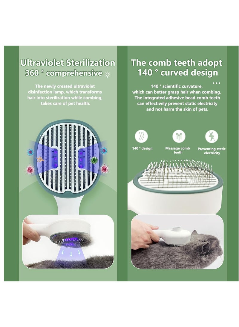 Self Cleaning Cat and Dog Brush with Release Button and UV Light for Shedding, Ideal for Long and Short Haired Pets, Dark Green Color