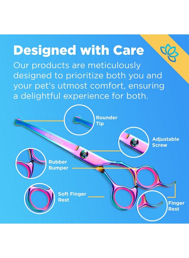Equinox Dog Grooming Scissors & Deshedder  7 In 1 Pet Grooming Scissors Set With Undercoat Brush  Curved Dog Scissors With Safety Tips  Includes Thinning & Rounded Shears  For Dogs & Cats