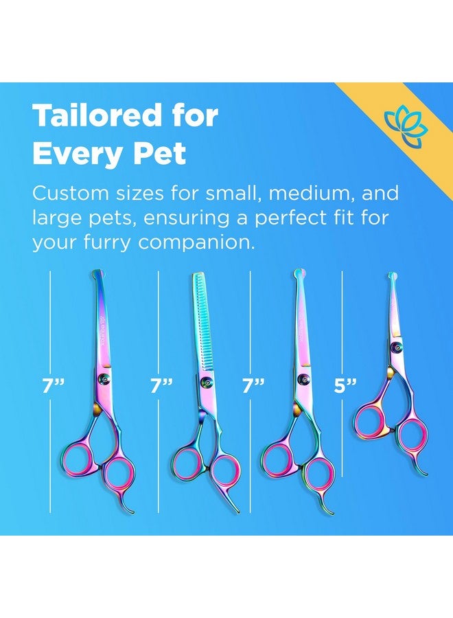 Equinox Dog Grooming Scissors & Deshedder  7 In 1 Pet Grooming Scissors Set With Undercoat Brush  Curved Dog Scissors With Safety Tips  Includes Thinning & Rounded Shears  For Dogs & Cats