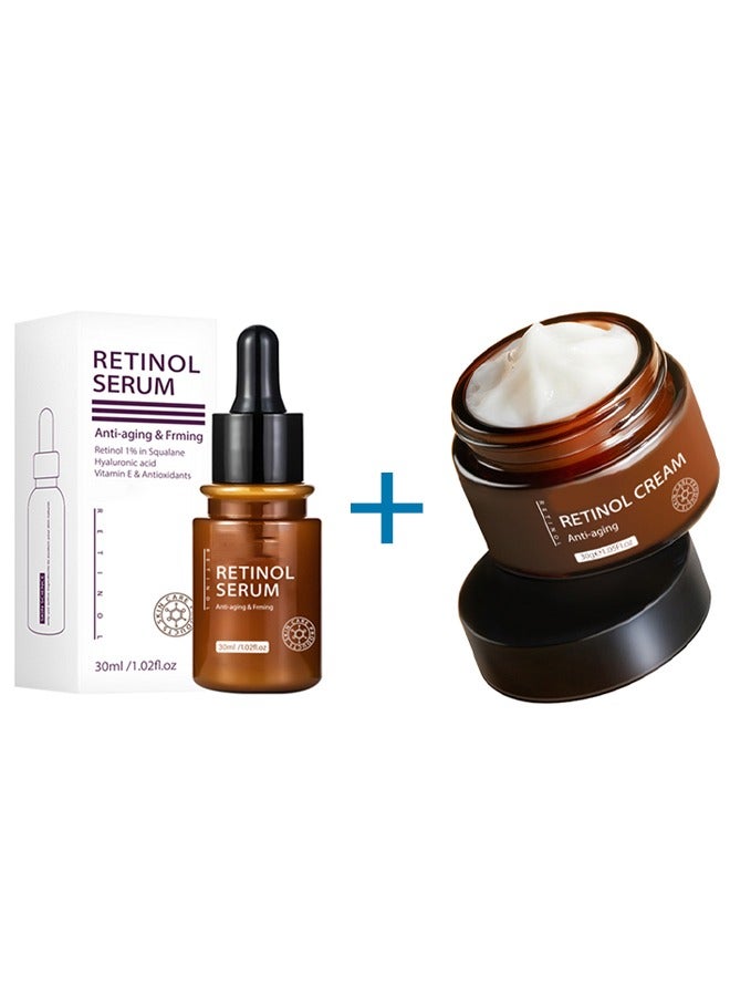 Retinol Cream Anti-Aging and Retinol Serum Anti-Aging & Frming, Anti Aging Collagen Firming Serum Anti wrinkle Cream Skin Tightening Lifting Hydrating Cream and Serum Combo