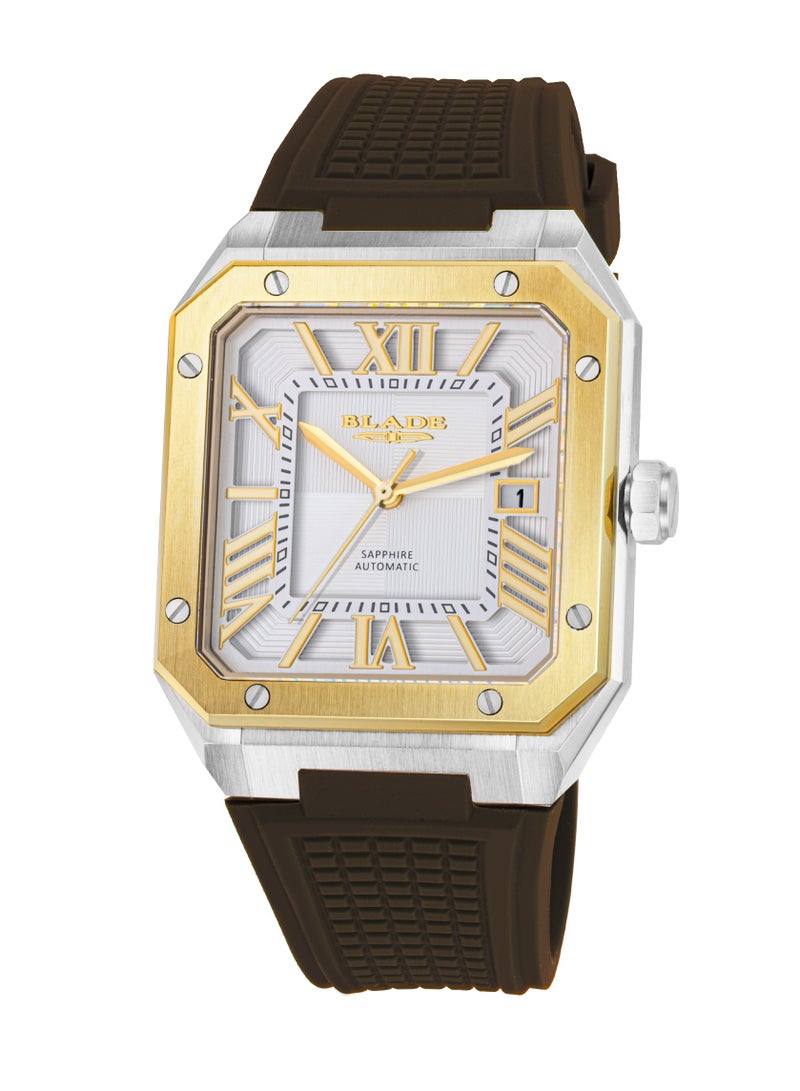 BLADE Magnus Automatic 24 Ivory/ Brown 3655G5TSO SS & Silicone Strap Calendar Men's Watch