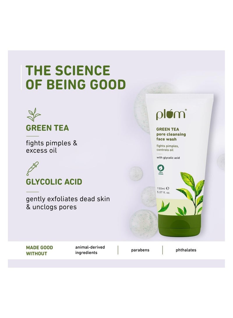 Plum Green Tea Pore Cleansing Face Wash For Oily and Acne Skin Clean Dirt Pollution For Clear Skin 100% Vegan, 150 ml