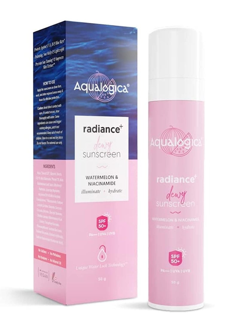 Aqualogica Dewy Sunscreen SPF 50 With Watermelon For All Skin & Niacinamide 50 Gm Bottle, 1 Count