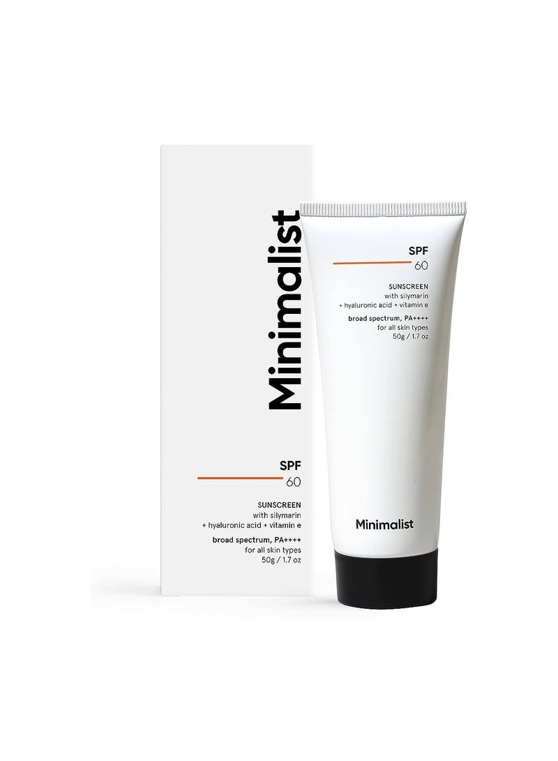 Minimalist Sunscreen SPF 60 PA ++++ | Pregnancy Safe | For Sensitive Skin | Broad Spectrum Sunscreen SPF 50+ With Potent Antioxidants & Advanced Filters | No White Cast | Non Irritant | 50 gm