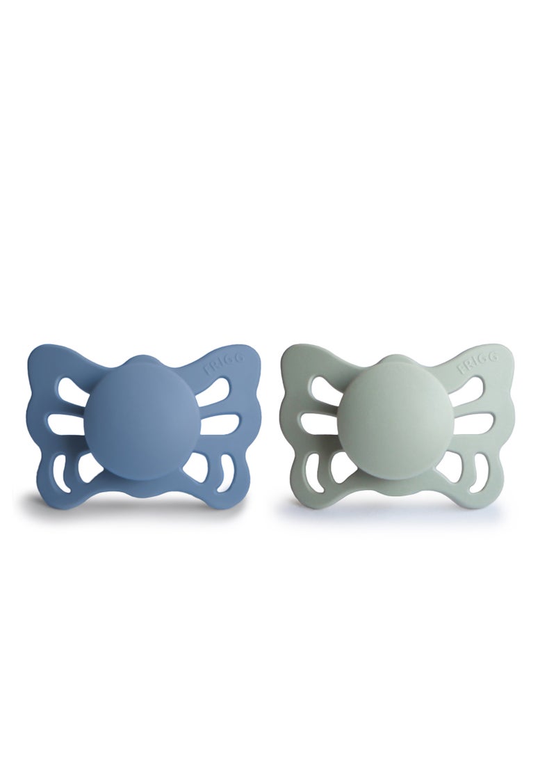 FRIGG Butterfly Anatomical Silicone Baby Pacifier 0-6M 2-Pack Ocean View/Sage - Size 1