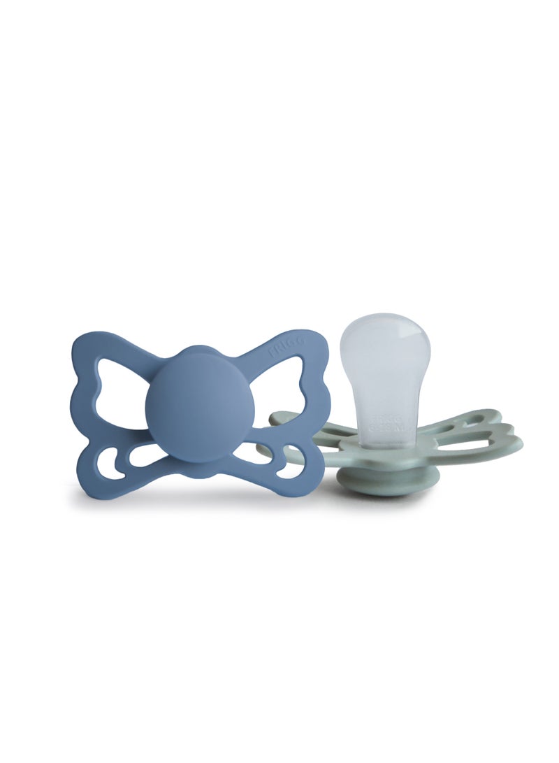 FRIGG Butterfly Anatomical Silicone Baby Pacifier 6-18M 2-Pack Ocean View/Sage - Size 2