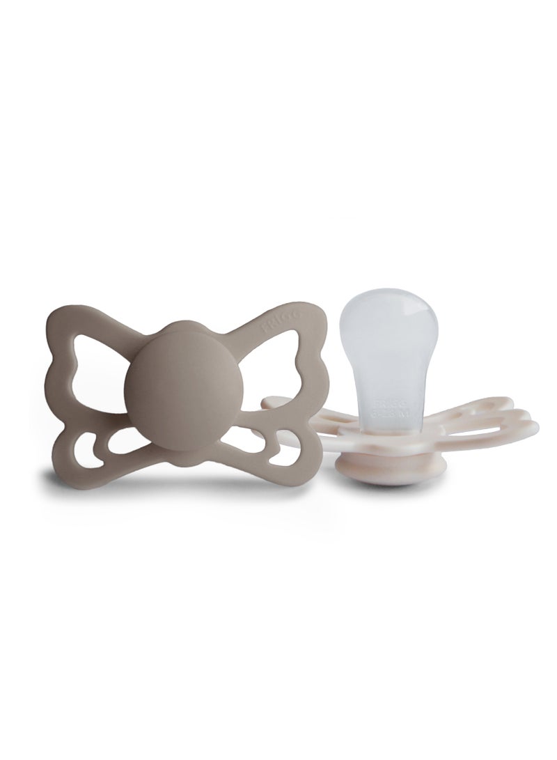 FRIGG Butterfly Anatomical Silicone Baby Pacifier 6-18M 2-Pack Portobello/Cream - Size 2