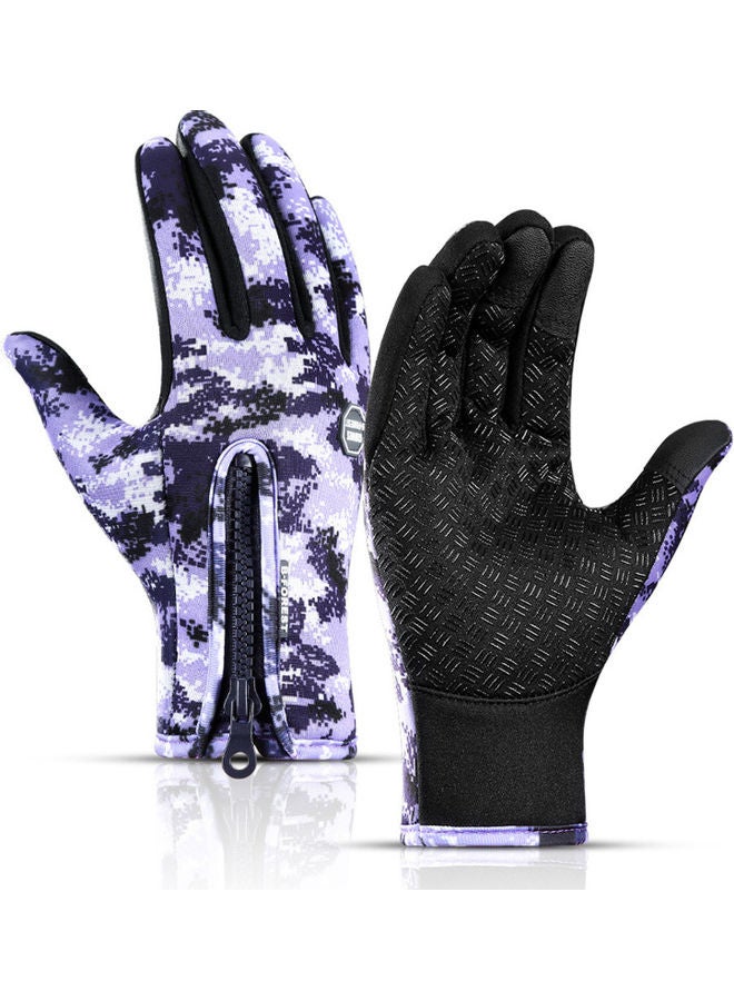 Zipper Winter Running Cycling, Thermal Hand Warmers Gloves Purple，L Size 27.00 x 3.00 15.00cm