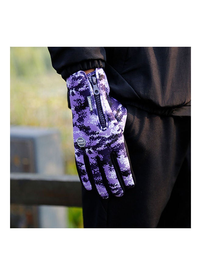 Zipper Winter Running Cycling, Thermal Hand Warmers Gloves Purple，L Size 27.00 x 3.00 15.00cm