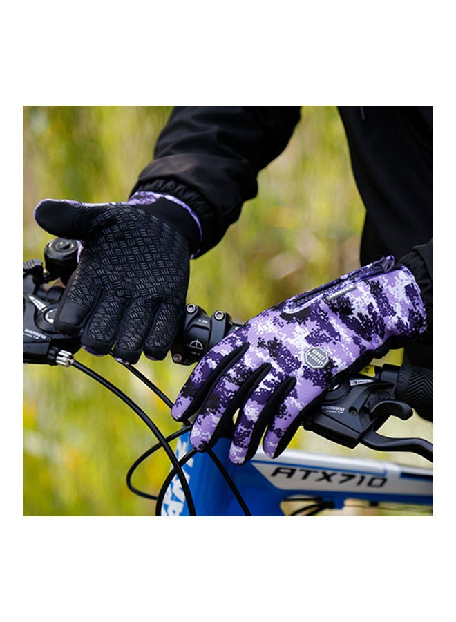 Zipper Winter Running Cycling, Thermal Hand Warmers Gloves Purple，L Size 27.00 x 3.00 15.00cm