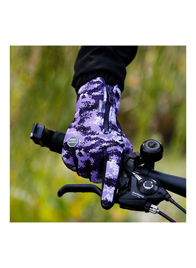 Zipper Winter Running Cycling, Thermal Hand Warmers Gloves Purple，L Size 27.00 x 3.00 15.00cm