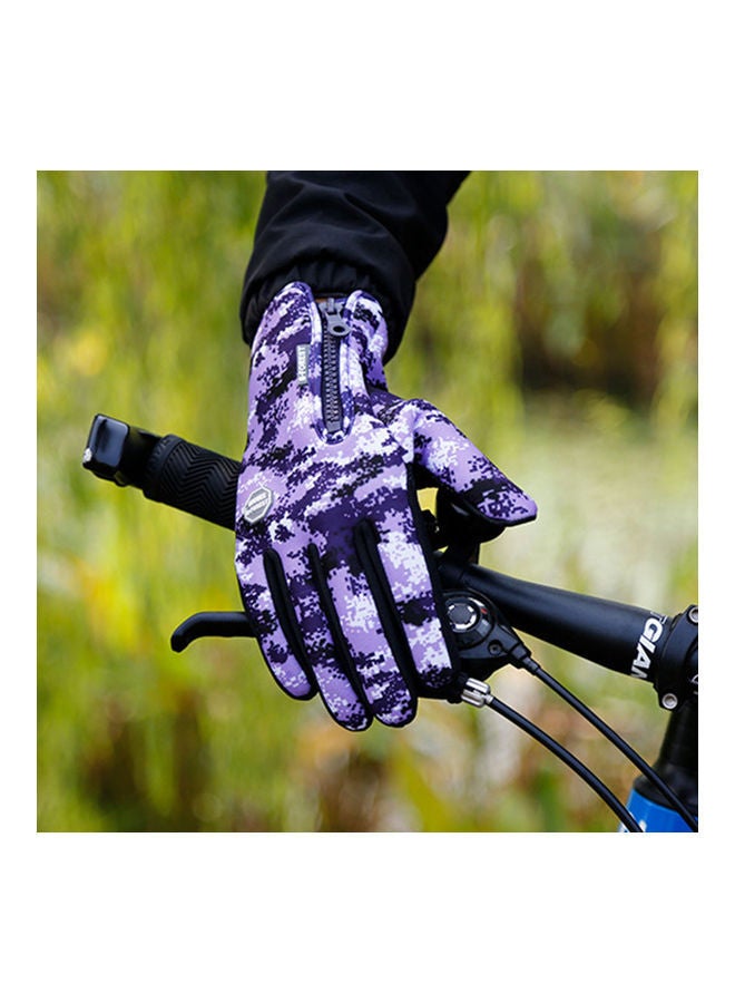 Zipper Winter Running Cycling, Thermal Hand Warmers Gloves Purple，L Size 27.00 x 3.00 15.00cm