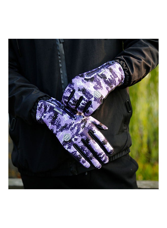 Zipper Winter Running Cycling Thermal Hand Warmers Gloves Purple, M Size 27.00 x 3.00 15.00cm