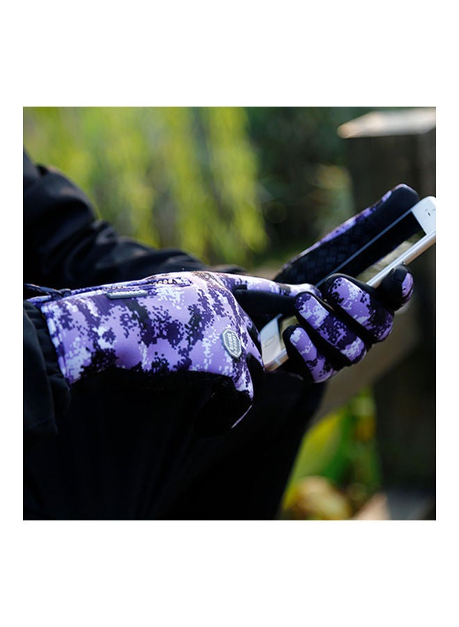 Zipper Winter Running Cycling Thermal Hand Warmers Gloves Purple, M Size 27.00 x 3.00 15.00cm