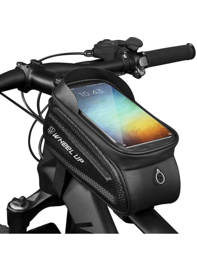 Waterproof Pouch Bike Bag Bicycle Front Handlebar Frame, Touch Screen Mobile Phone Mount Holder Basket with Storage up to 7