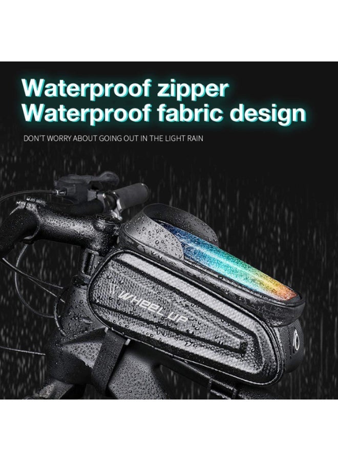 Waterproof Pouch Bike Bag Bicycle Front Handlebar Frame, Touch Screen Mobile Phone Mount Holder Basket with Storage up to 7