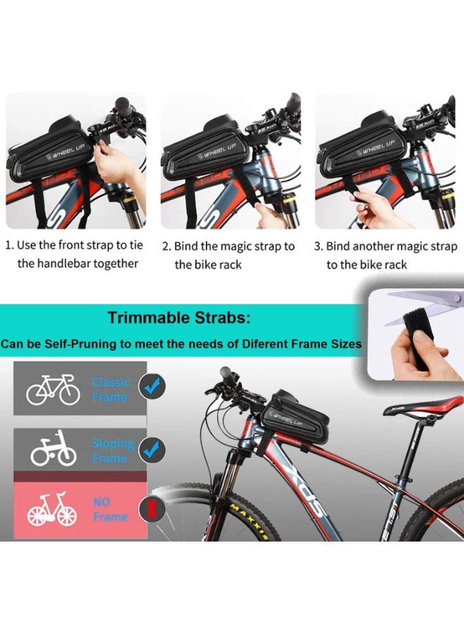Waterproof Pouch Bike Bag Bicycle Front Handlebar Frame, Touch Screen Mobile Phone Mount Holder Basket with Storage up to 7