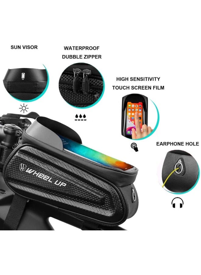 Waterproof Pouch Bike Bag Bicycle Front Handlebar Frame, Touch Screen Mobile Phone Mount Holder Basket with Storage up to 7
