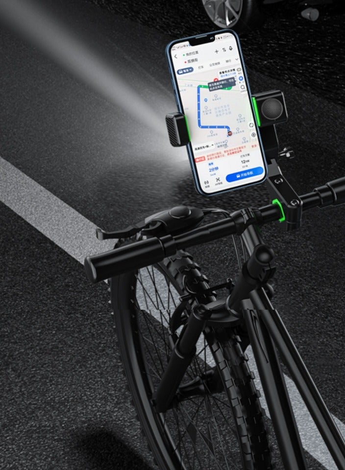 Bike Phone Holder Adjustable Anti-Shake & Stabilize 360° Rotation Motorcycle Phone Holder Bike Phone Holder with Light Flashlight Anti-Off Phone Holder