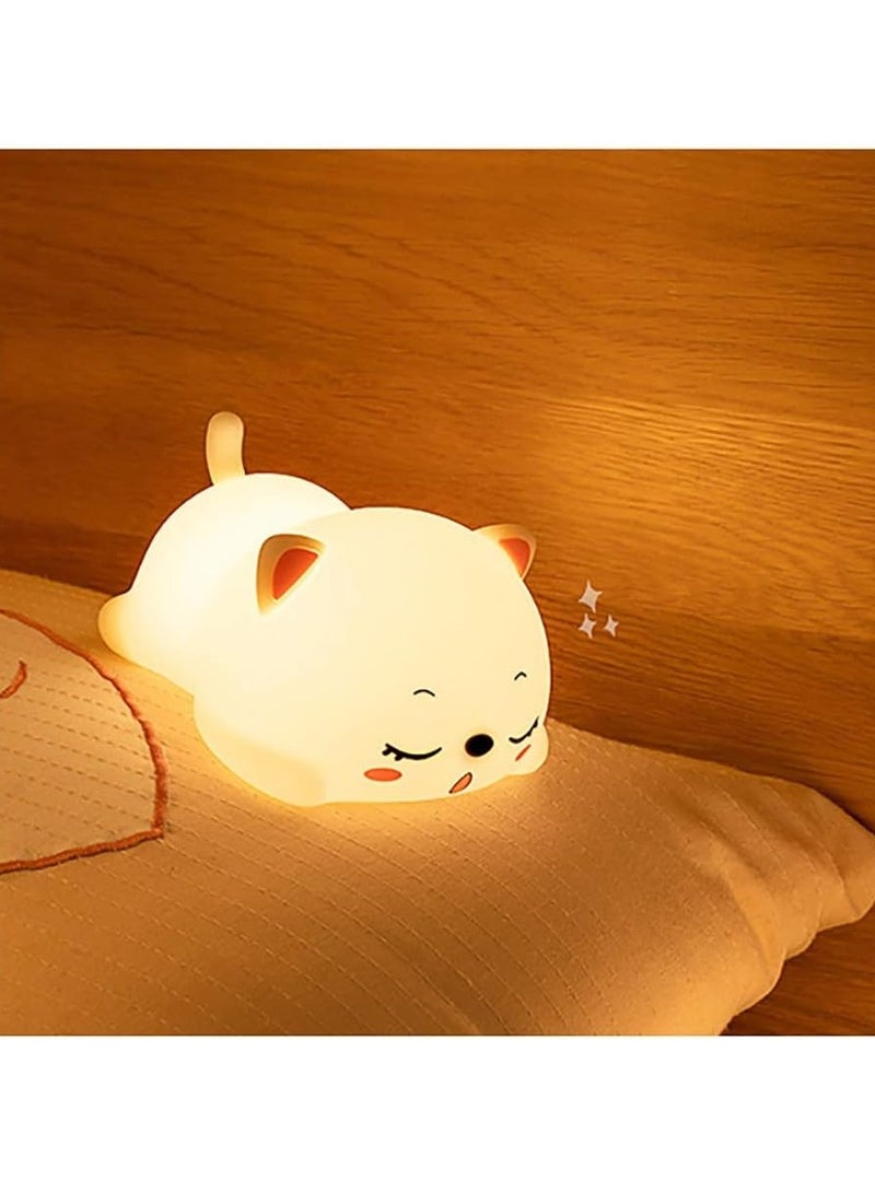 LED Cat Nursery Night Lights for Kids, Cute Animal Silicone Baby Night Light with Touch Sensor, USB Rechargeable Baby Girl Boys Gifts, Xmas Gifts for Toddler Kids