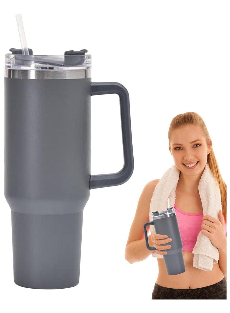 Vacuum Insulated Tumbler Mug with Straw 40oz Grey