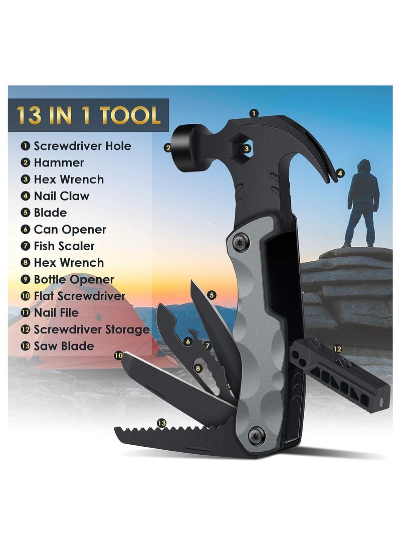 13-in-1 Survival Multi Tool Hammer - Essential Camping Accessories for Men, Dad Gifts, Perfect Stocking Stuffers for Him, Boyfriend, Husband, Grandpa, Women’s Birthday, Valentine’s, and Father’s Day.