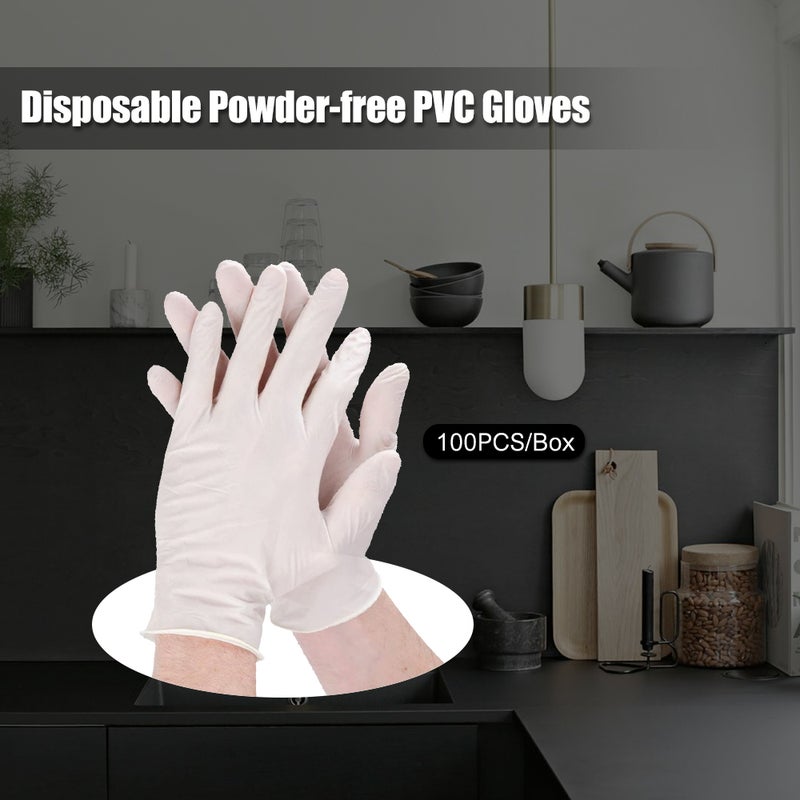 100-Piece Disposable PVC Powder Free Gloves For Home Restaurant Kitchen Catering Food Process Use White 22.00X6.80X12.00cm