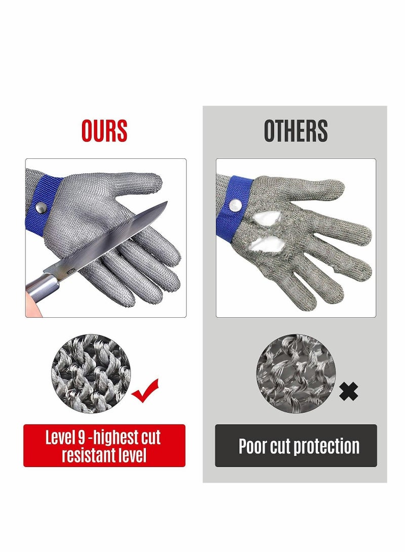 Cut Resistant Glove Level 9 Cutting Glove Stainless Steel Wire Mesh Metal Glove for Kitchen, Garden, Fishing, Durable Cut Glove for Men or Women (XL)