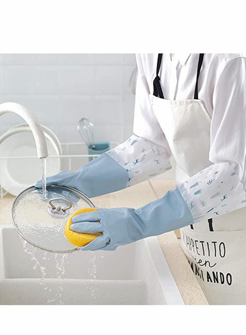 Rubber Cleaning Gloves, Reusable Waterproof Household Kitchen Dishwashing Glove, Long Sleeves, Kitchen Cleaning, Food Handling, Working, Painting, Gardening, Pet Care, Large (3 Pairs)