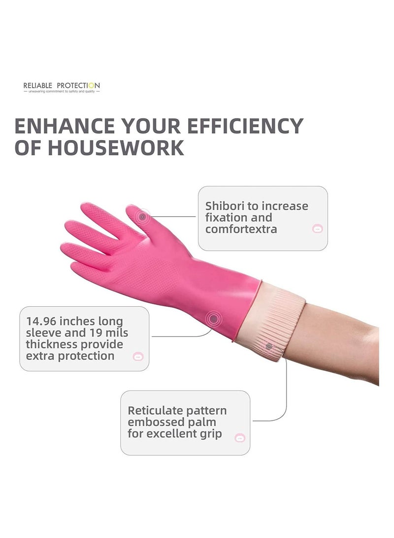 Cleaning Rubber Gloves, 2 Pairs Reusable Waterproof Dishwashing Non-slip, Kitchen Large, Laundry Clothes Gloves