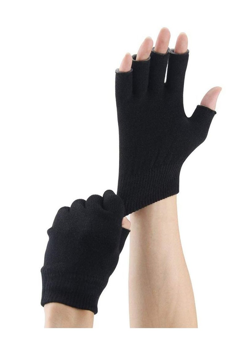 Moisturizing Spa Gloves Fingerless Black Gel Moisturizing Gloves Day Night Instantly Repair Eczema Dry Rough and Cracked Hands Thermoplastic Gel Lining with Essential Oils and Vitamins E